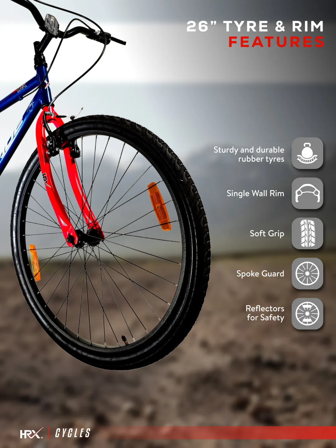 HRX Cycles by Hrithik Roshan SPADE26TBLUE Steel Single Speed 26 inch City Bike, Blue, Free Trainer Sessions and Cycling Event