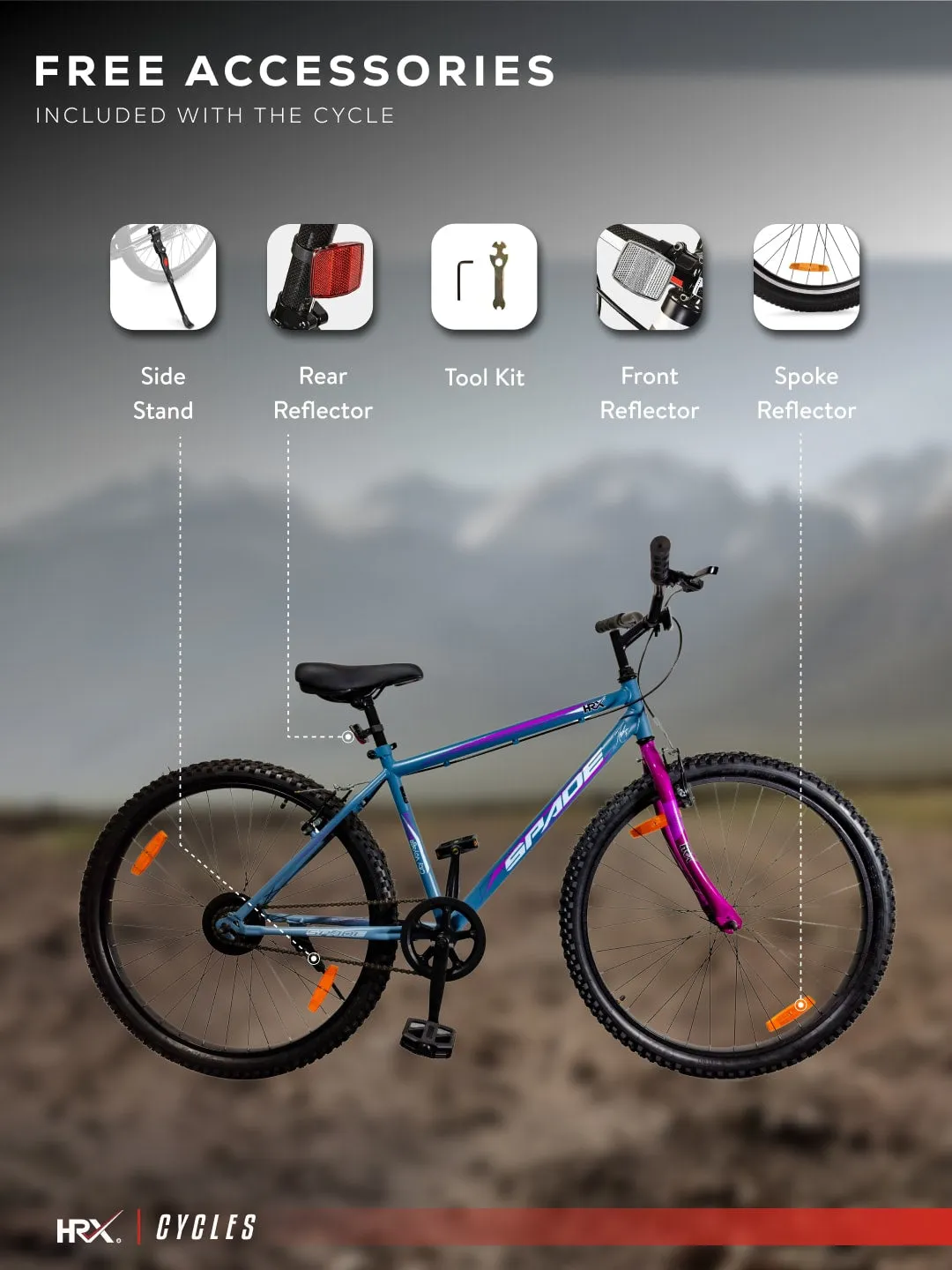 HRX Cycles by Hrithik Roshan SPADE27TGREY Steel Single Speed 27.5 inch City Bike, Grey, Free Trainer Sessions and Cycling Event