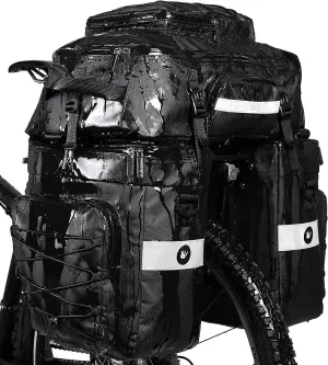 HUNTVP Bike Pannier Bag Bicycle Rear Rack Bag Waterproof - 3 in 1 Cycling Multi Function Rear Seat Bag with Rain Cover