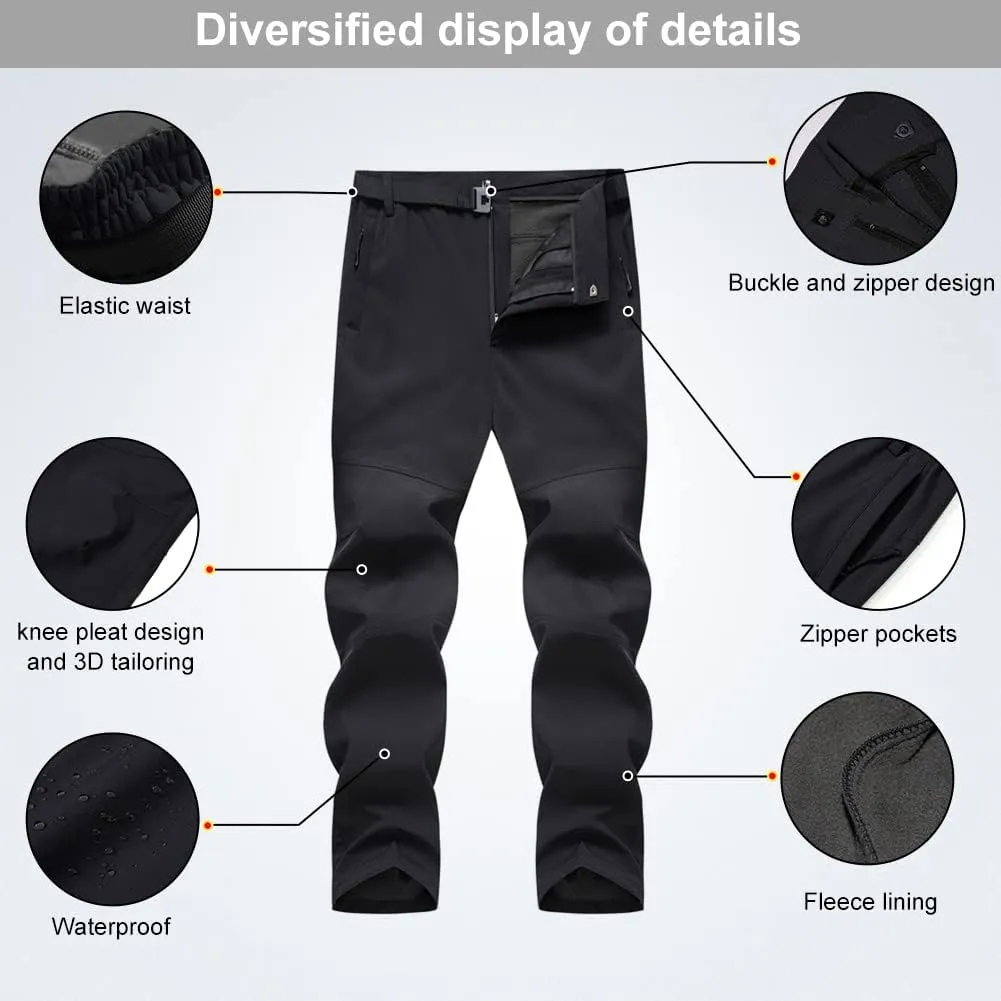HYCOPROT Men's Snow Ski Pants Waterproof Fleece Lined Outdoor Hiking Pants with Belt