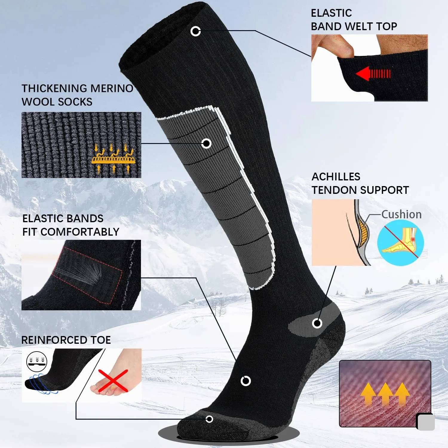 Hylaea Merino Wool Ski Socks, Cold Weather Socks for Snowboarding, Snow, Winter, Thermal Knee-high Warm Socks, Hunting