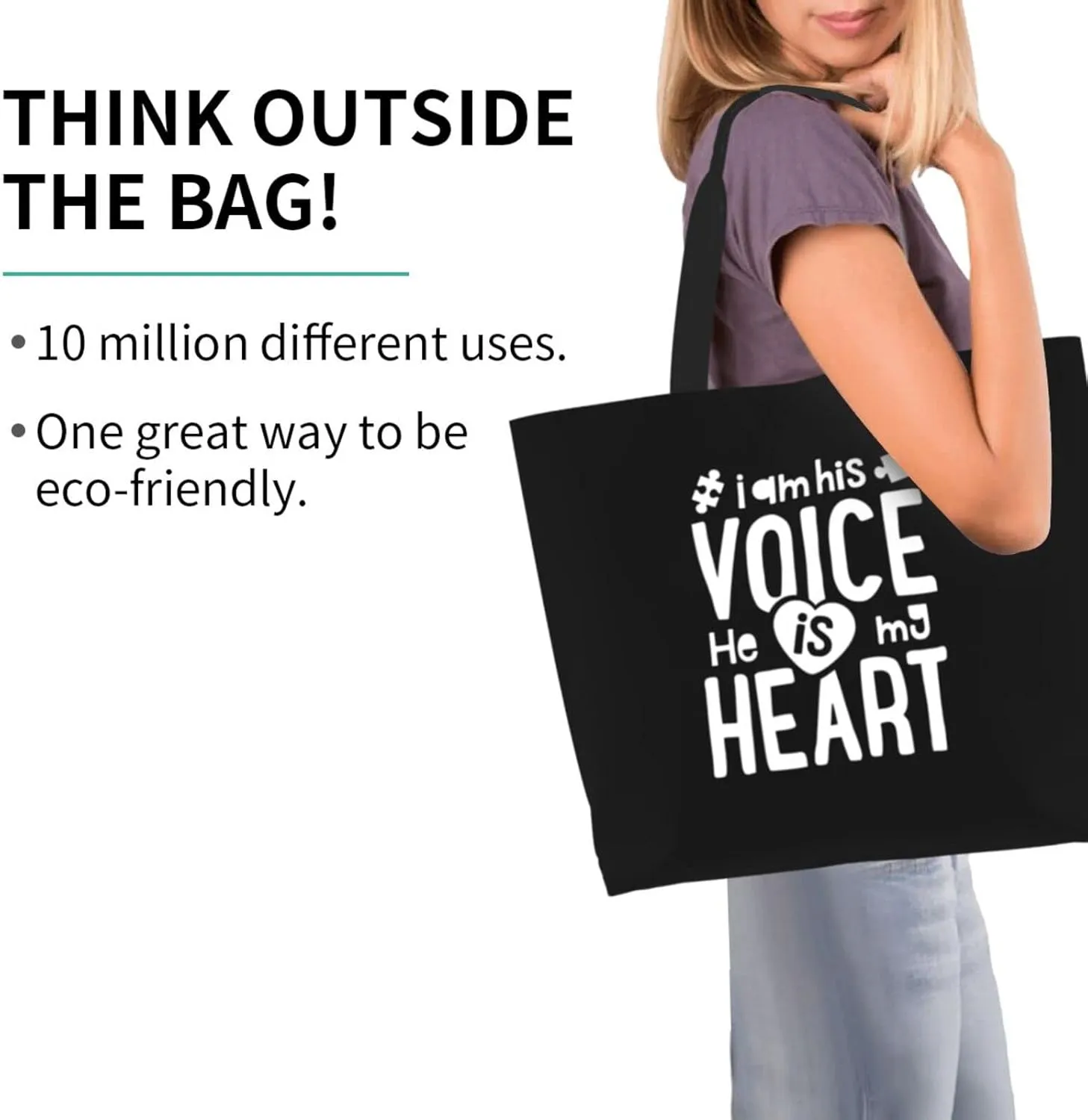 I Am His Voice He Is My Heart Women'S Lightweight Canvas Handbag Reusable Shopping Bag
