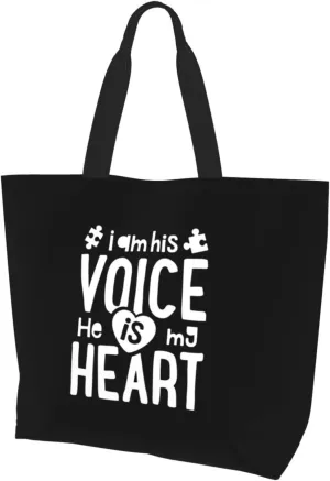 I Am His Voice He Is My Heart Women'S Lightweight Canvas Handbag Reusable Shopping Bag