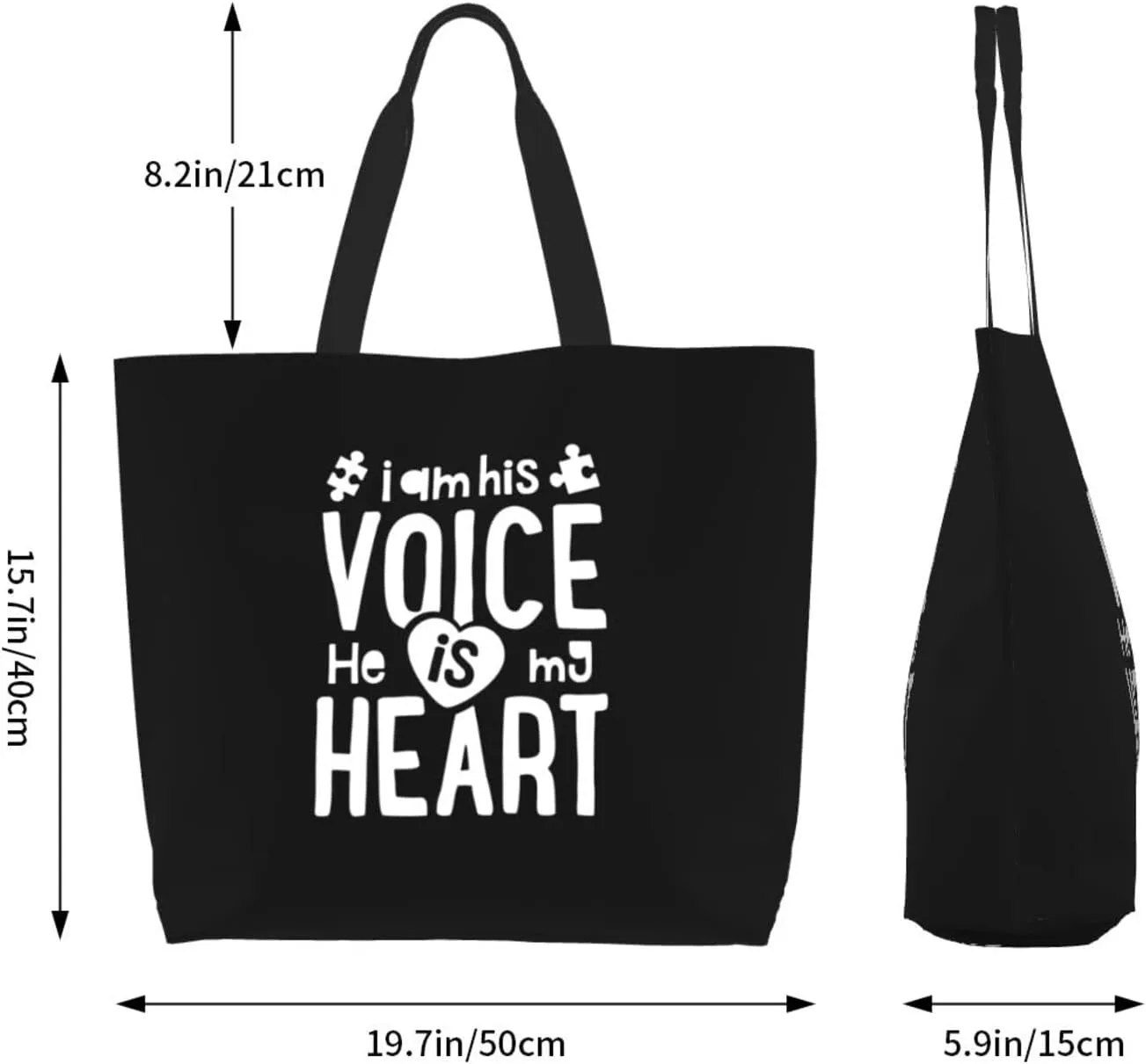 I Am His Voice He Is My Heart Women'S Lightweight Canvas Handbag Reusable Shopping Bag