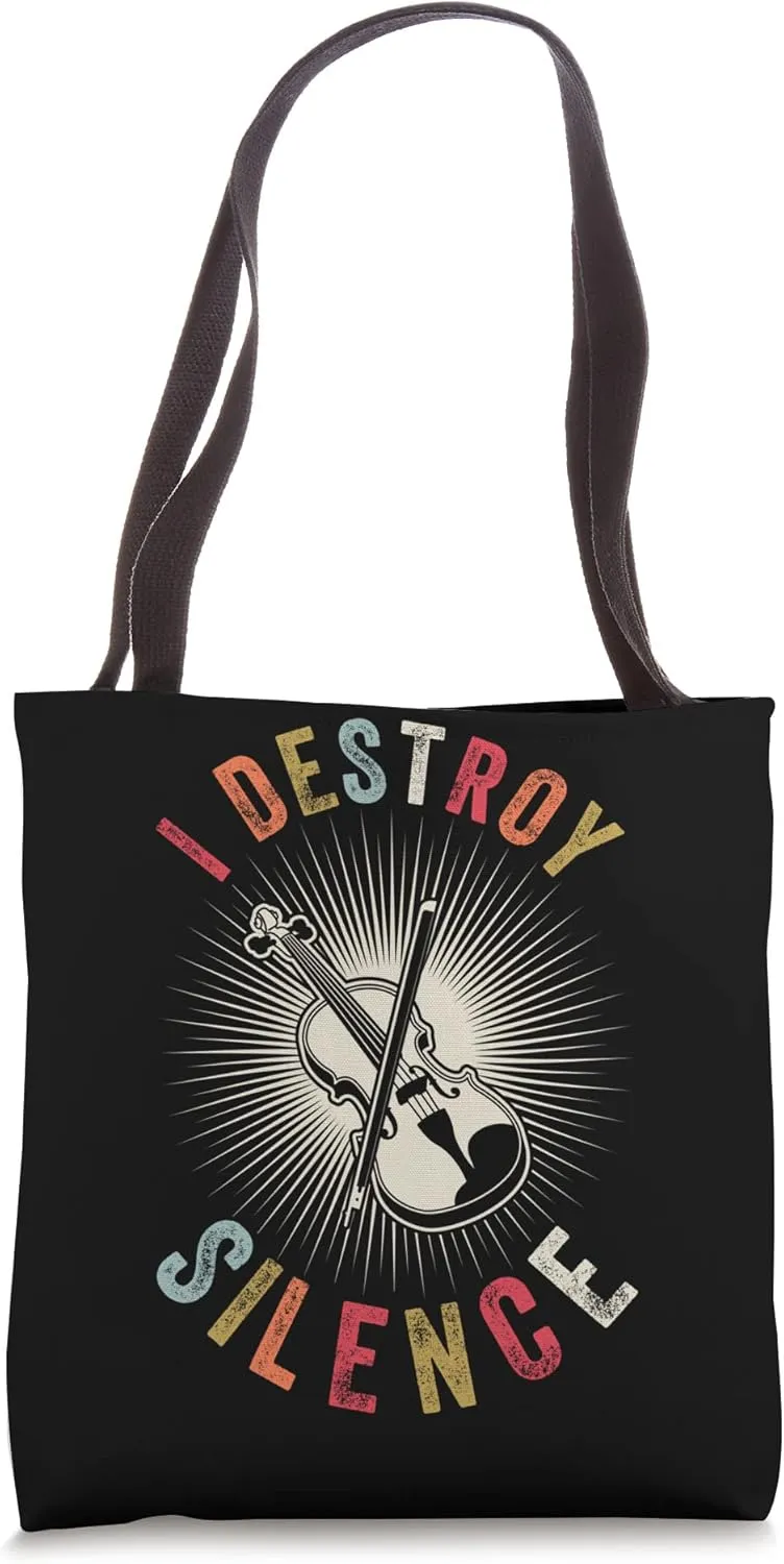 I Destroy Silence - Musician Instrument Vintage Violin Tote Bag