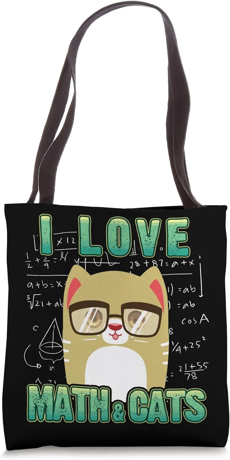 I Love Math And Cats Lover Nerd Student Teacher Kitty Tote Bag
