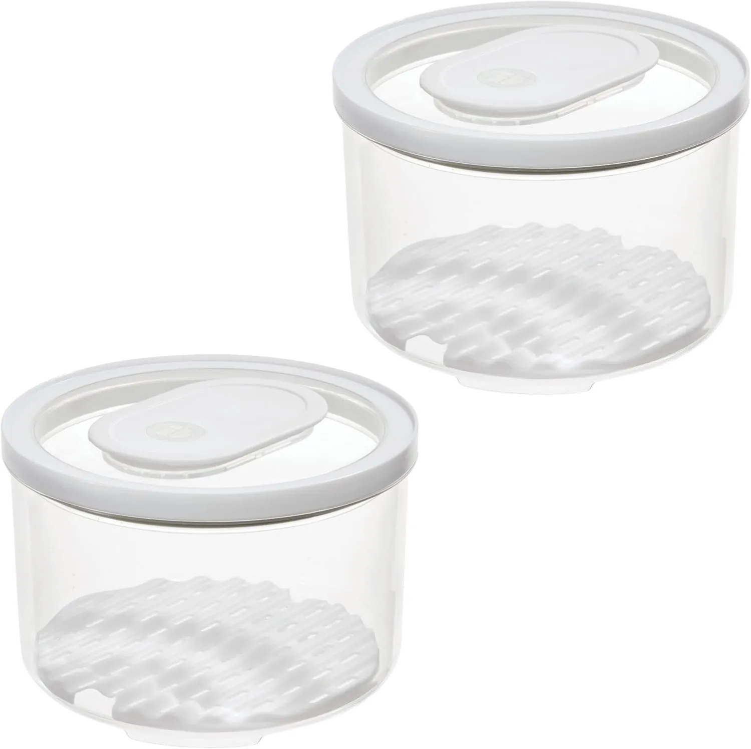 iDesign Round Fridge Produce Bin with Removable Drainage Tray and Lid - Set of 2 - Clear
