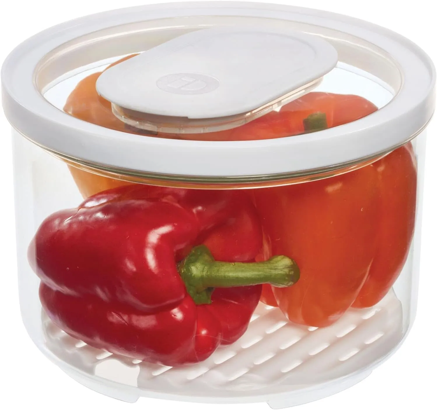 iDesign Round Fridge Produce Bin with Removable Drainage Tray and Lid - Set of 2 - Clear