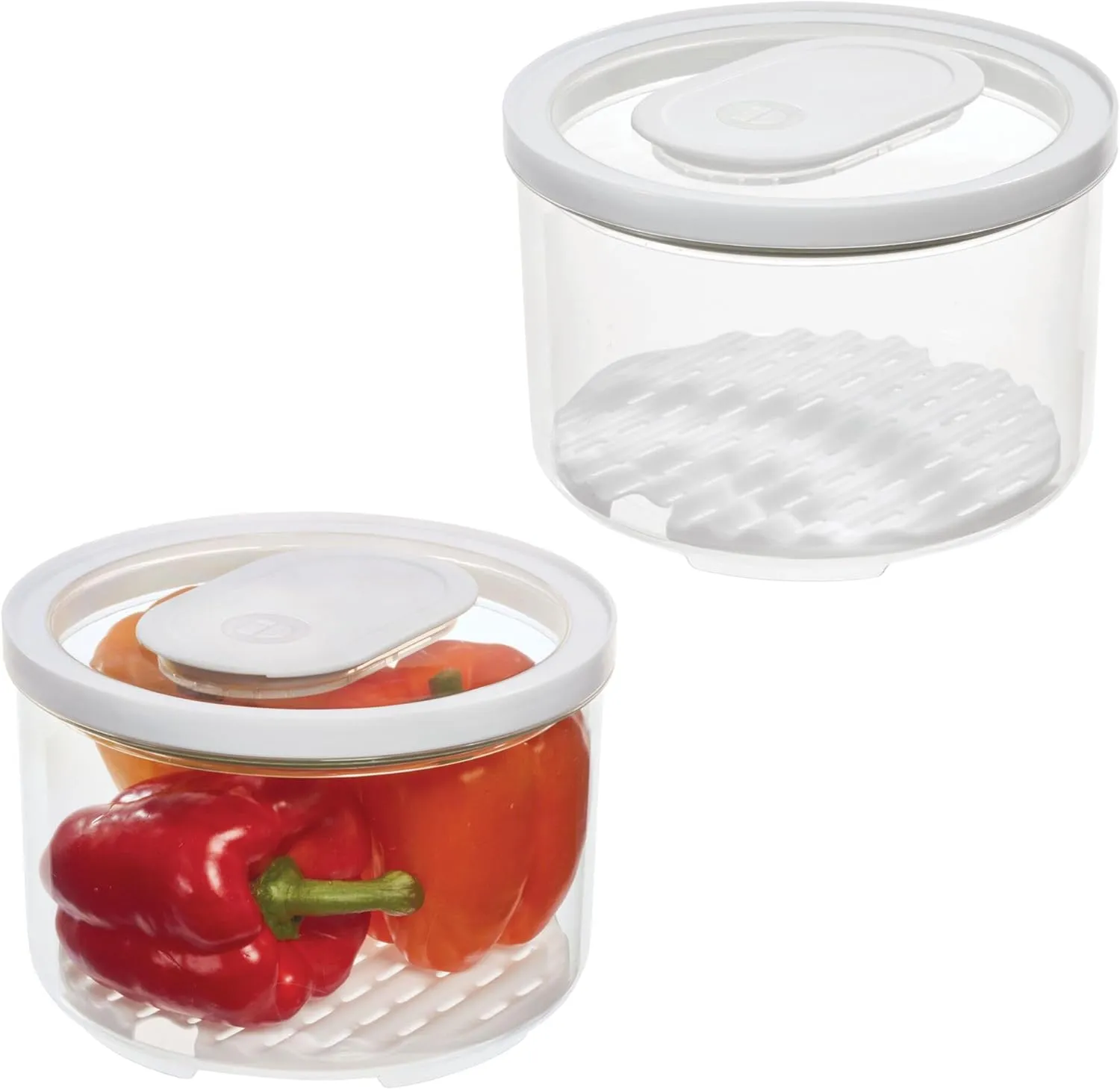iDesign Round Fridge Produce Bin with Removable Drainage Tray and Lid - Set of 2 - Clear