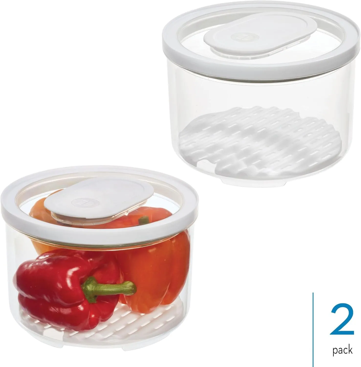 iDesign Round Fridge Produce Bin with Removable Drainage Tray and Lid - Set of 2 - Clear