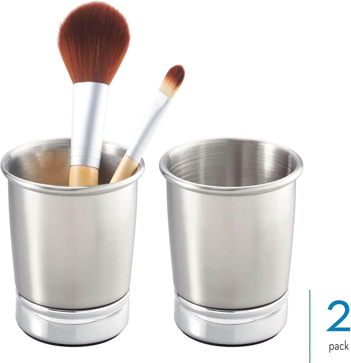 iDesign Stainless Steel Bathroom Countertop or Vanity Storage-Set of 2-Split Finish Tumbler