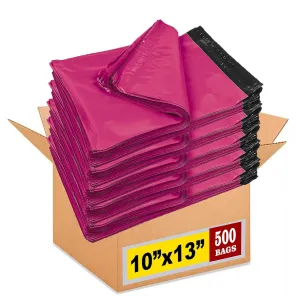 iMBAPrice 10x13 Inch 500-Pack Hot Pink Color Poly Mailers Shipping Envelopes Bags, Strong Adhesive Shipping and Packing Bags for Clothing, Waterproof and Tear-Proof Shipping Envelopes