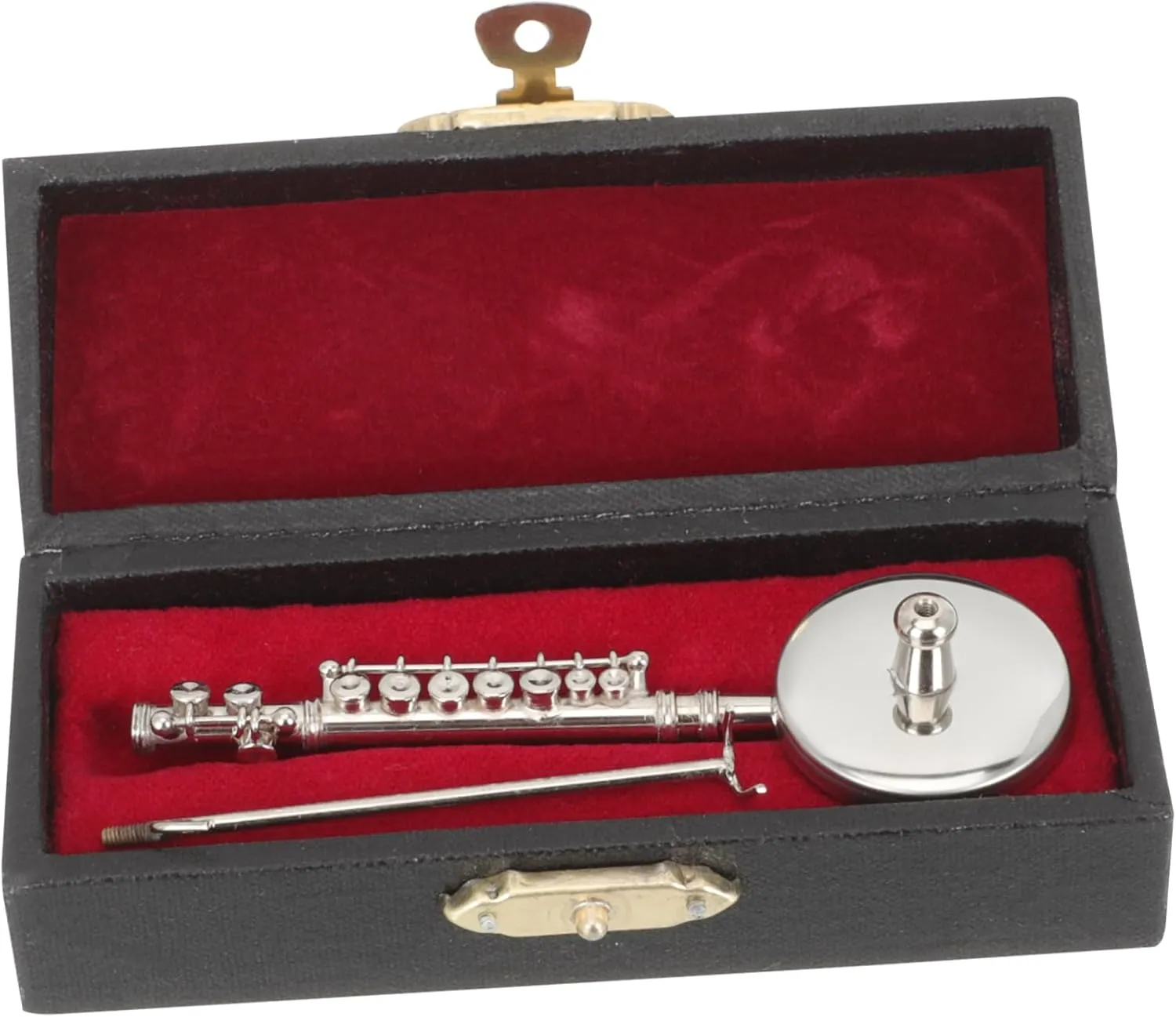 IMIKEYA 1set Mini Flute Model with Stand and Case Copper Musical Instrument Decoration for Home Desk Shelf Realistic Flute with Storage Box Idea