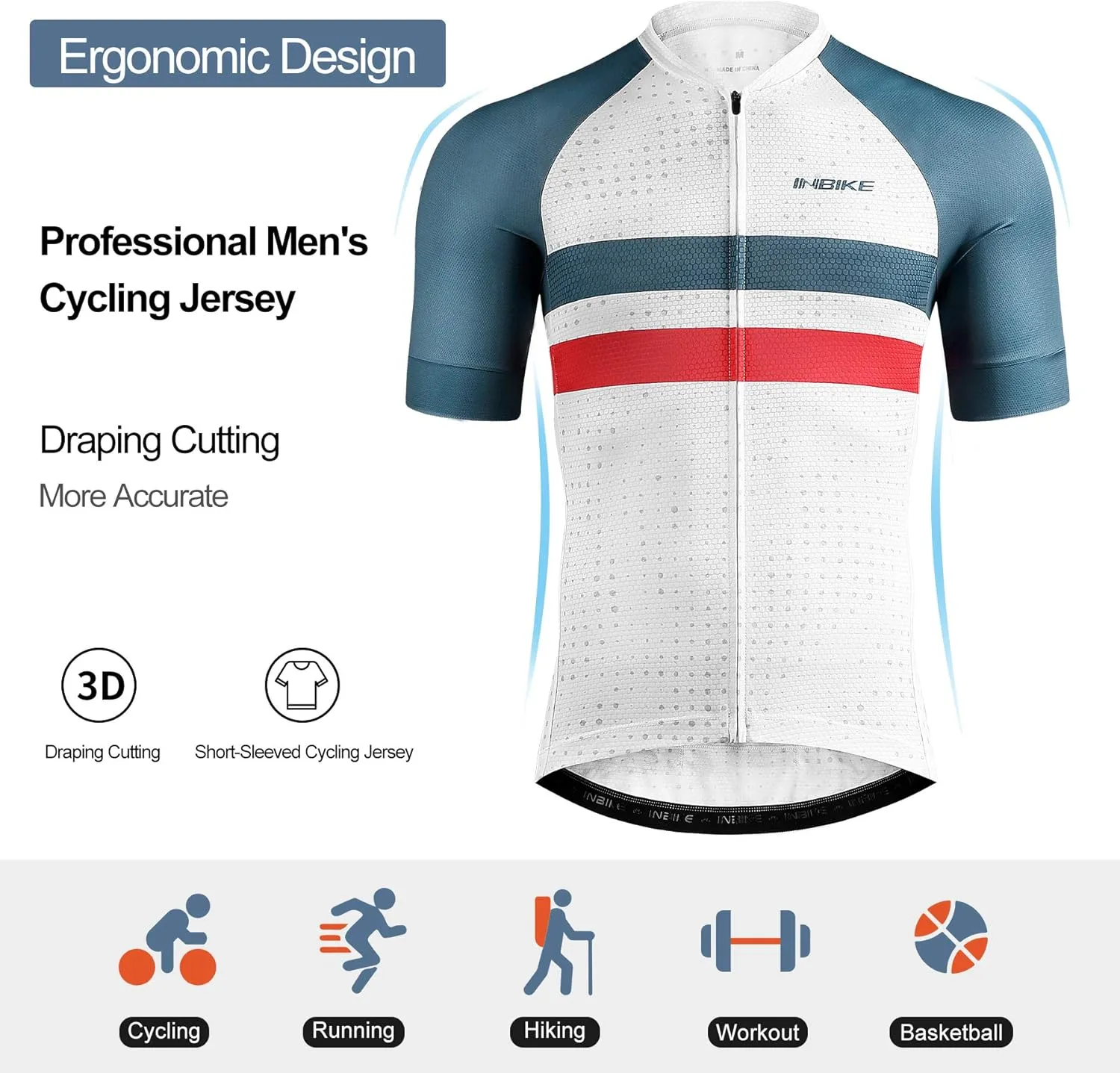 INBIKE Mens Cycling Jersey 3 Rear Pockets Moisture Wicking Short Sleeve Quick Dry Reflective Biking Shirts
