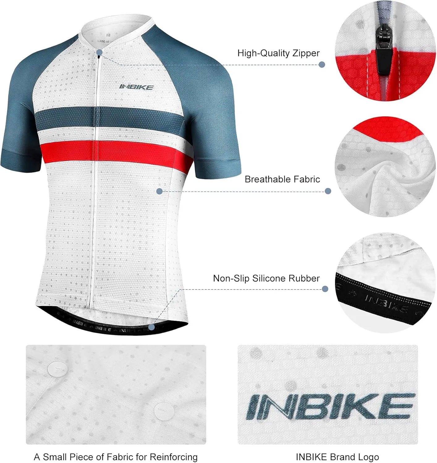 INBIKE Mens Cycling Jersey 3 Rear Pockets Moisture Wicking Short Sleeve Quick Dry Reflective Biking Shirts