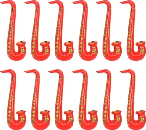 Inflatable Saxophone Musical Instruments Microphone Party Supplies Favours Bag Fillers Balloons for Hen Night Stag Dress Up Party Accessory, Red, 12pcs