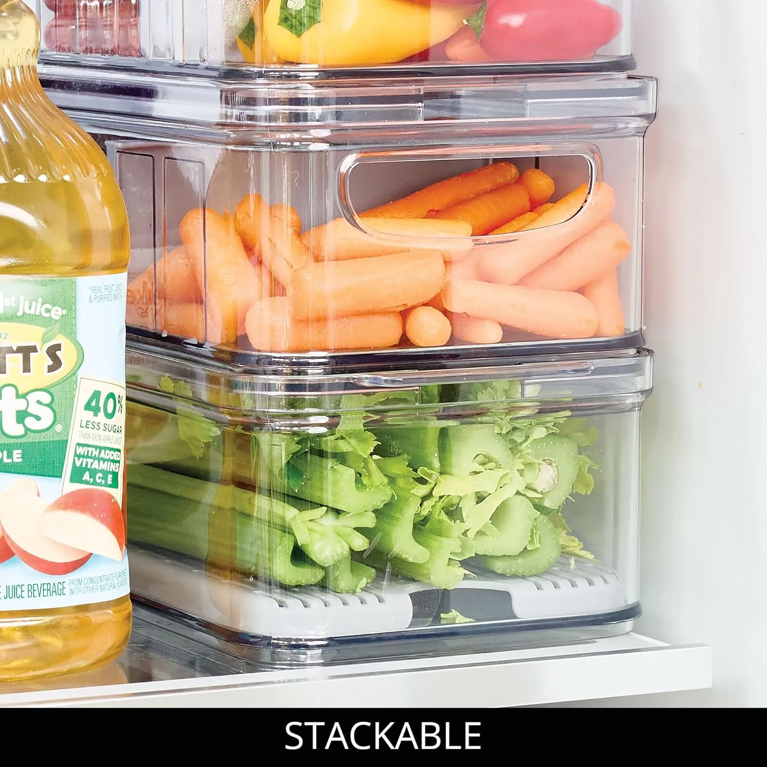 InterDesign iDesign Fridge Produce Bin with Removable Drainage Tray and Lid - Set of 3 - Clear/Gray