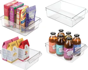 InterDesign iDesign Fridge Storage Bin with Handle - Fridge Tray for Cheeses and Snacks - Set of 4 - Clear