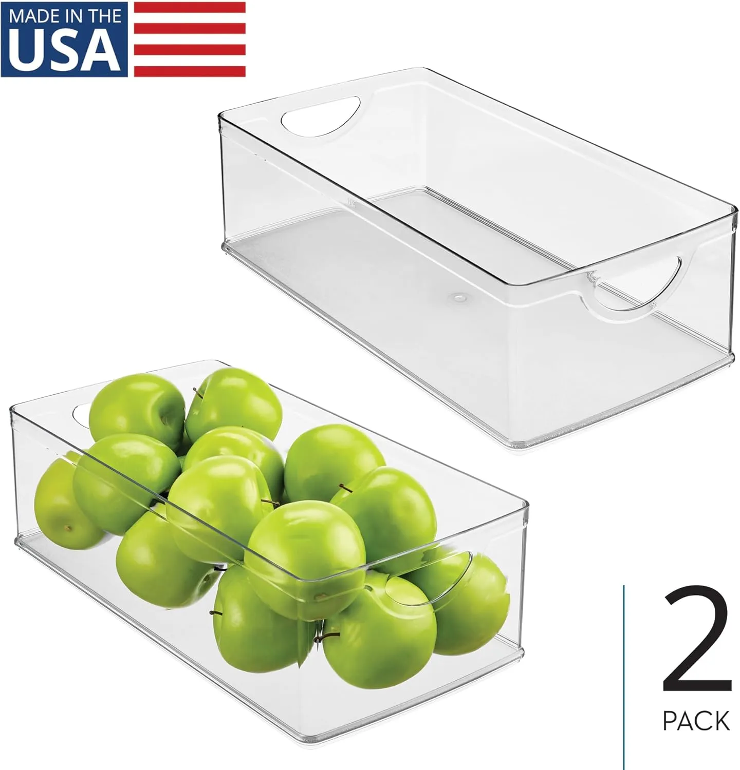 InterDesign iDesign Plastic Kitchen Cabinet Storage Bins - Organizer Bins with Handles - Set of 2 - Clear