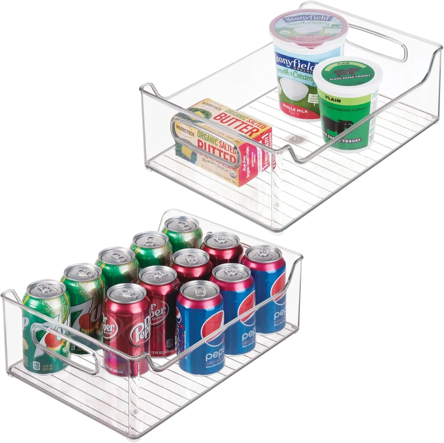 InterDesign iDesign Plastic Stackable Pantry Bin - Storage Bin with Handles for Cabinets or Fridge - Set of 2 - Clear