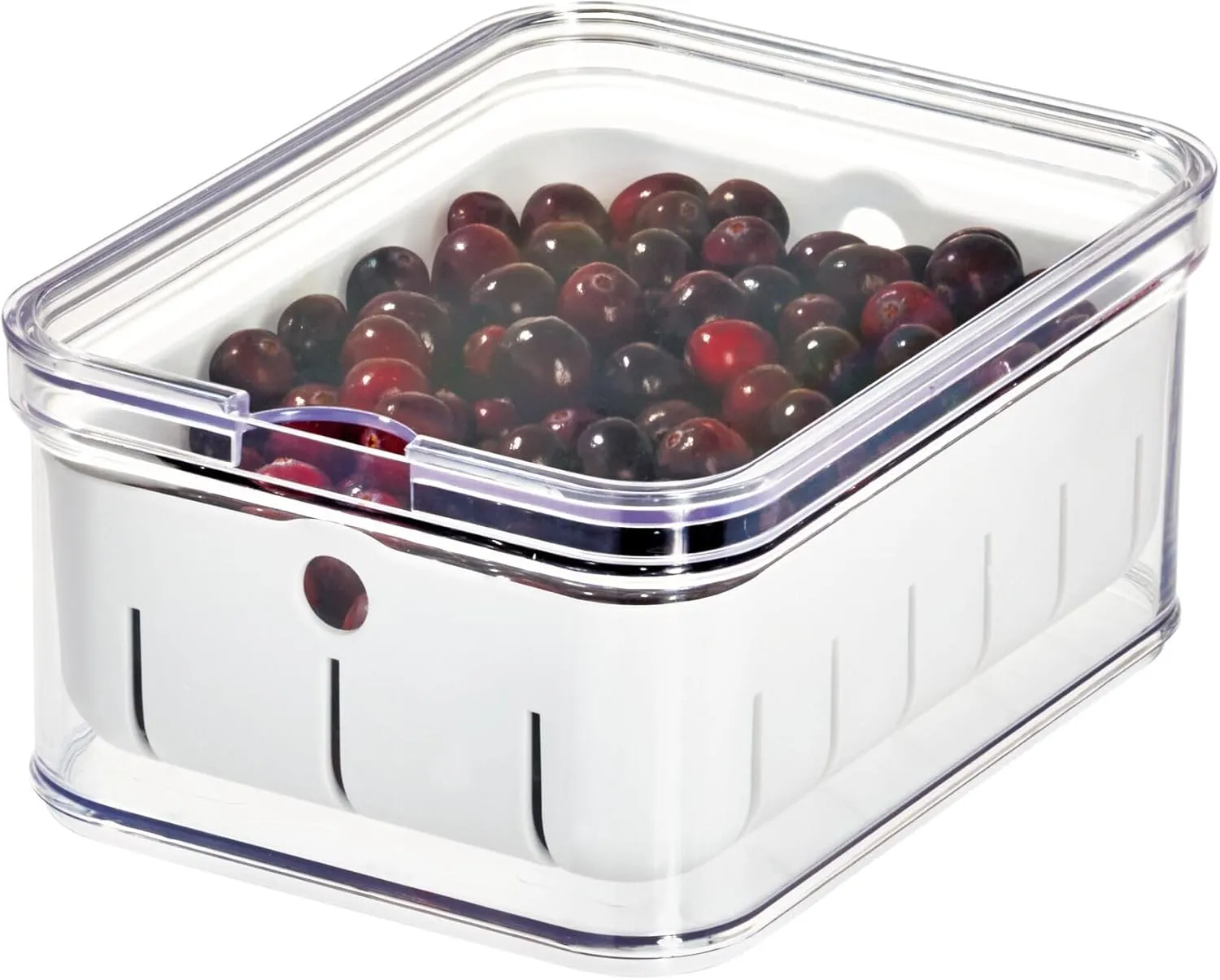 InterDesign iDesign Small Fridge Berry Bin with Removable Colander Basket and Lid - Clear