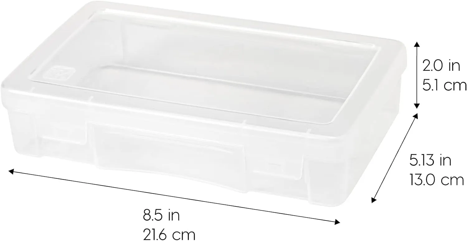IRIS USA Pencil Case Box Storage Container for Organizing with Snap Lid, 10-Pack, Big Capacity Stackable Plastic Pen Pouch for Craft Hobby Art Supplies Journaling Stationery Sticker, Clear, Medium