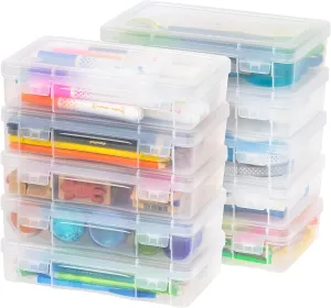 IRIS USA Pencil Case Box Storage Container for Organizing with Snap Lid, 10-Pack, Big Capacity Stackable Plastic Pen Pouch for Craft Hobby Art Supplies Journaling Stationery Sticker, Clear, Medium