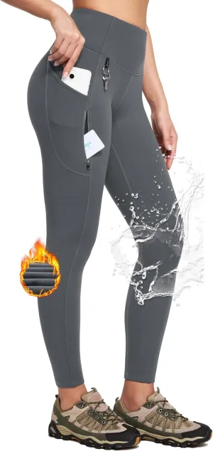 IUGA Fleece Lined Leggings Women Water Resistant Thermal Leggings Winter Warm Tights High Waist Hiking Pants with Pockets