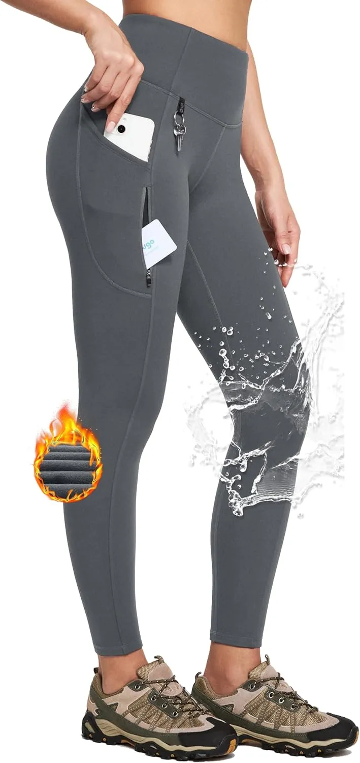 IUGA Fleece Lined Leggings Women Water Resistant Thermal Leggings Winter Warm Tights High Waist Hiking Pants with Pockets