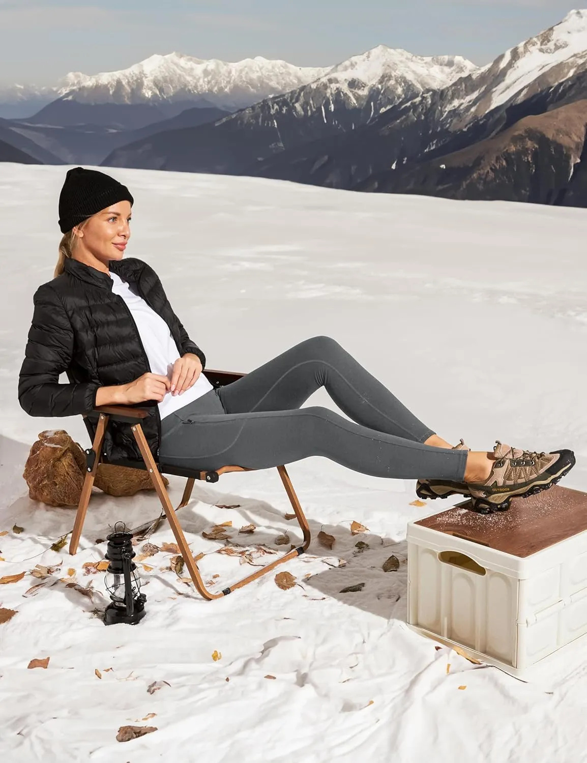 IUGA Fleece Lined Leggings Women Water Resistant Thermal Leggings Winter Warm Tights High Waist Hiking Pants with Pockets