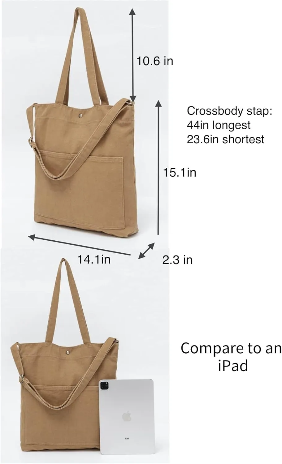 Jeelow Heavy Duty Canvas Travel Tote Handbag Shoulder Crossbody Bags Purse For Men & Women
