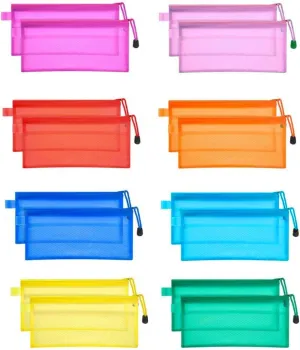 JM-capricorns 36pcs 9 x 4-1/2 inches Waterproof Plastic Double Layer Zipper File Bags Invoice pouches Bill Bag Pencil Pouch Pen Bag (8 Color)