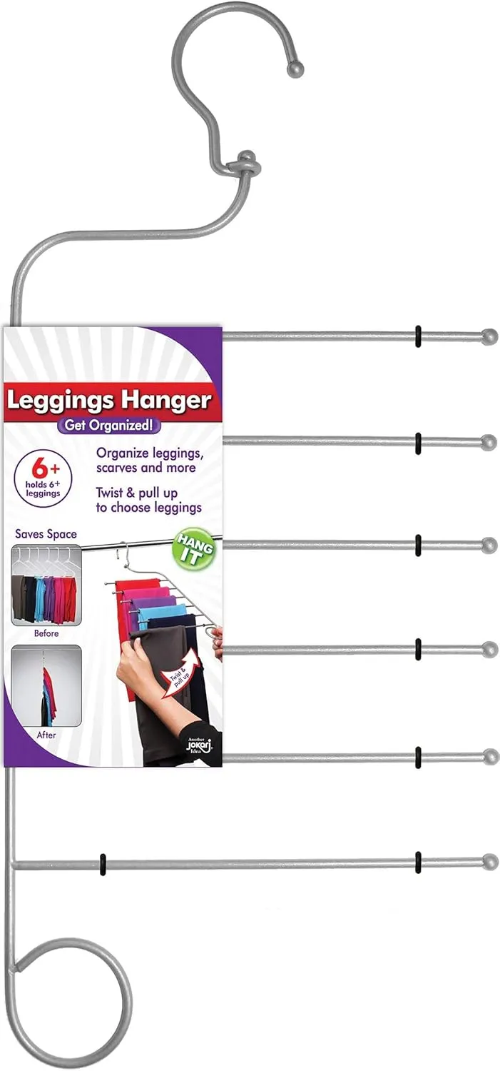 Jokari 6 in 1 Non Slip Space Saving Hanger for Leggings, Pants, Scarves and More. Maximize Storage and Hang Six Pairs of Slacks, Jeans, and Workout or Yoga Pants of Any Material Without Slipping Off.