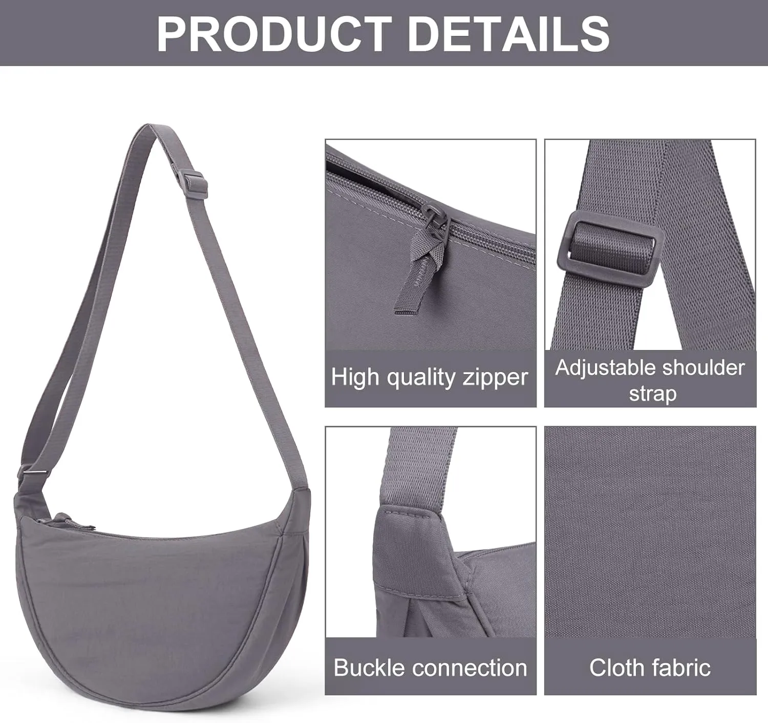 JQWSVE Nylon Crescent Bag for Women Men Crossbody Bag Hobo Sling Crescent Shoulder Bag Purse Casual Solid Color Dumpling Bag