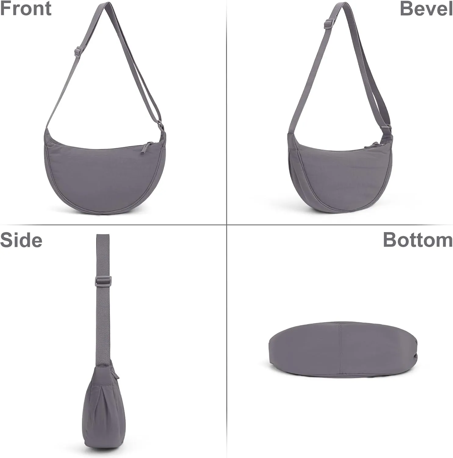 JQWSVE Nylon Crescent Bag for Women Men Crossbody Bag Hobo Sling Crescent Shoulder Bag Purse Casual Solid Color Dumpling Bag