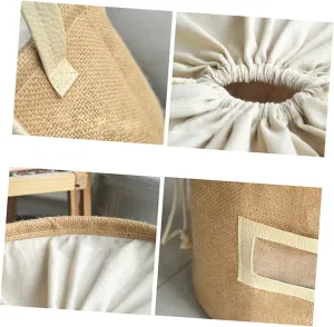 Jute Hamper Lid Drawstring 33x33x42cm Foldable Storage Basket for Clothing Toys Laundry