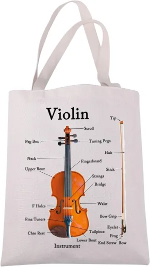 JXGZSO Violin Instrument Anatomy Tote Bag - Violin Lover & Player Gift