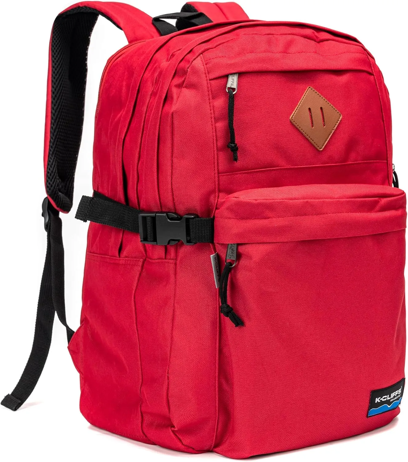 K-Cliffs Classic Backpack Basic Student Campus Daypack Simple Travel Rucksack with Laptop Compartment Bottle Holder Padded Straps Red