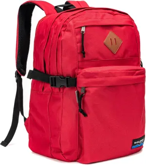 K-Cliffs Classic Backpack Basic Student Campus Daypack Simple Travel Rucksack with Laptop Compartment Bottle Holder Padded Straps Red