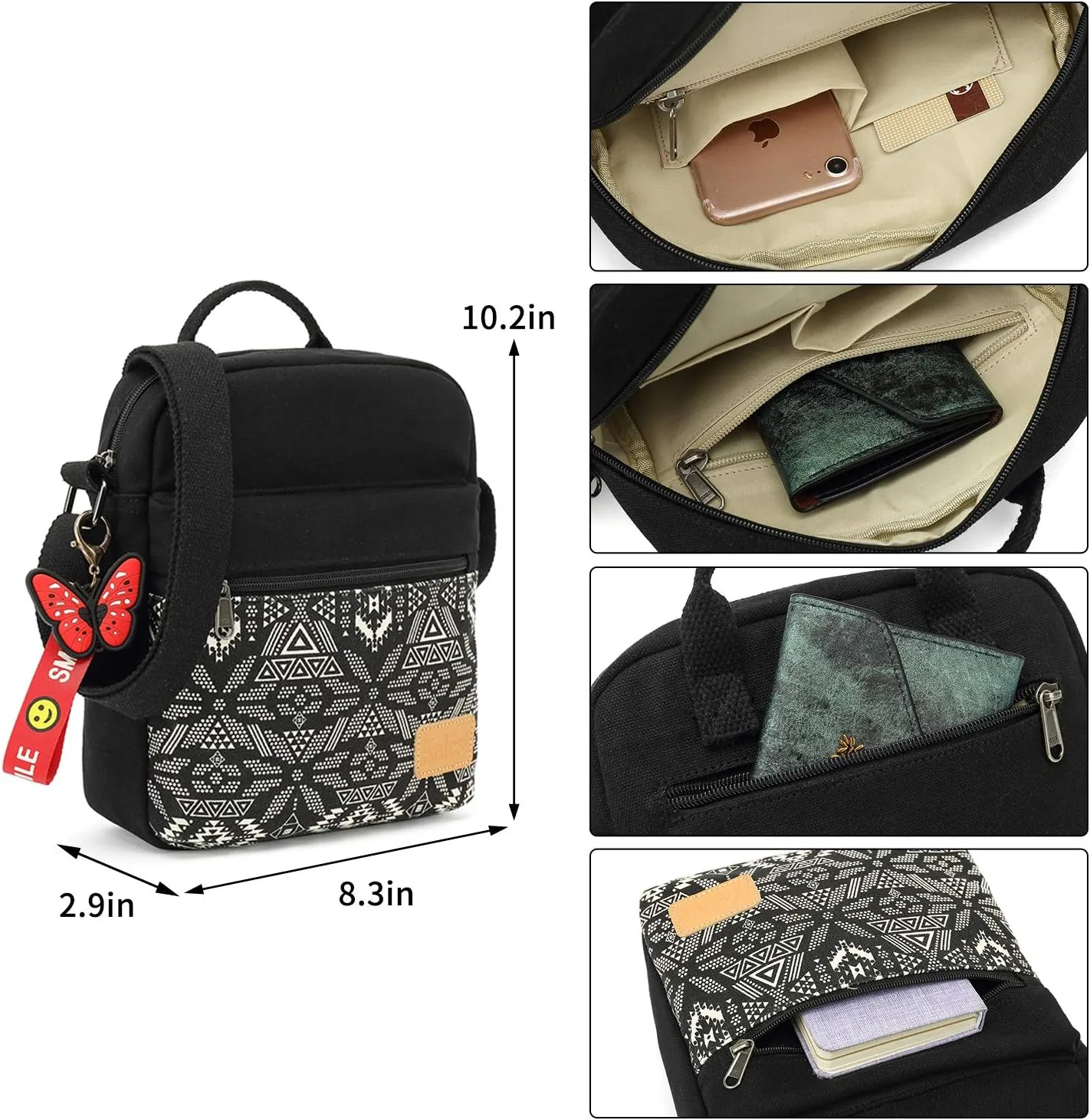 Kalesi Small Canvas Crossbody Bag and Purse Set for Girls and Women
