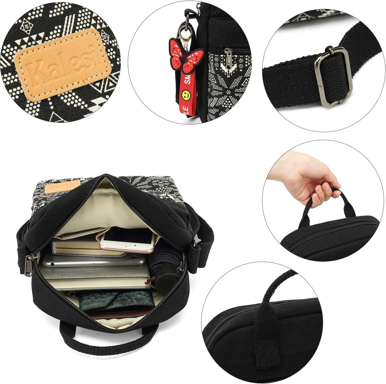 Kalesi Small Canvas Crossbody Bag and Purse Set for Girls and Women