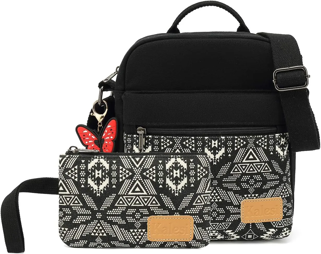 Kalesi Small Canvas Crossbody Bag and Purse Set for Girls and Women
