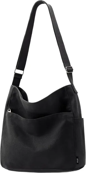 KALIDI Canvas Tote Bag Large Hobo Crossbody Shoulder Handbag Zipper Messenger Bag for Women or Men Casual College Work