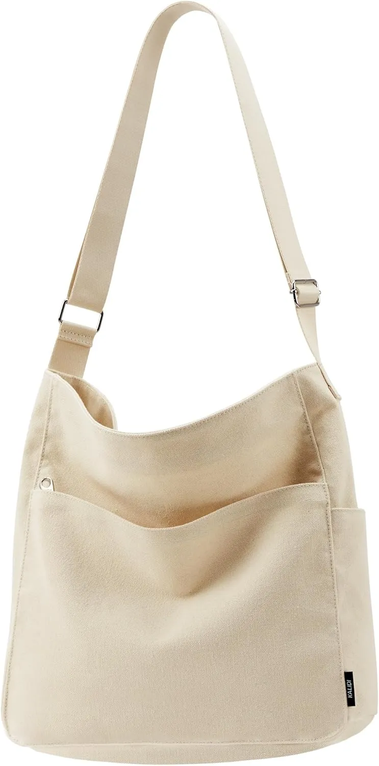 KALIDI Canvas Tote Bag Large Hobo Crossbody Shoulder Handbag Zipper Messenger Bag for Women or Men Casual College Work