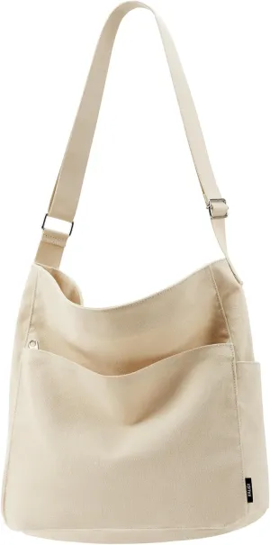 KALIDI Canvas Tote Bag Large Hobo Crossbody Shoulder Handbag Zipper Messenger Bag for Women or Men Casual College Work