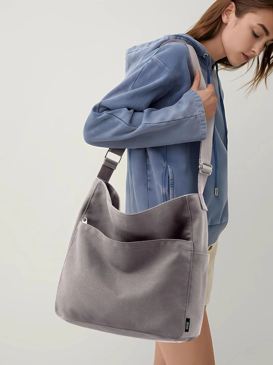 KALIDI Canvas Tote Bag Large Hobo Crossbody Shoulder Handbag Zipper Messenger Bag for Women or Men Casual College Work