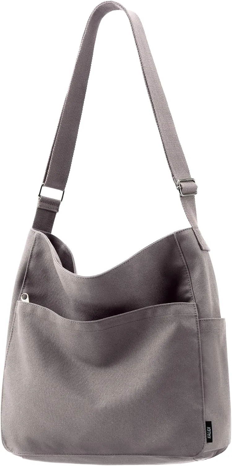 KALIDI Canvas Tote Bag Large Hobo Crossbody Shoulder Handbag Zipper Messenger Bag for Women or Men Casual College Work