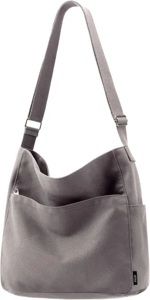 KALIDI Canvas Tote Bag Large Hobo Crossbody Shoulder Handbag Zipper Messenger Bag for Women or Men Casual College Work