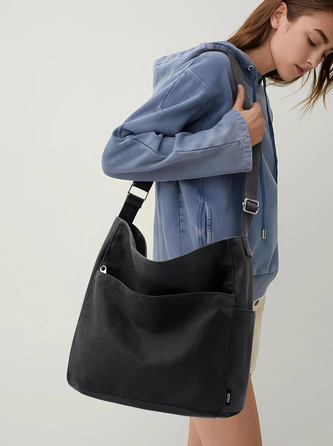 KALIDI Canvas Tote Bag Large Hobo Crossbody Shoulder Handbag Zipper Messenger Bag for Women or Men Casual College Work