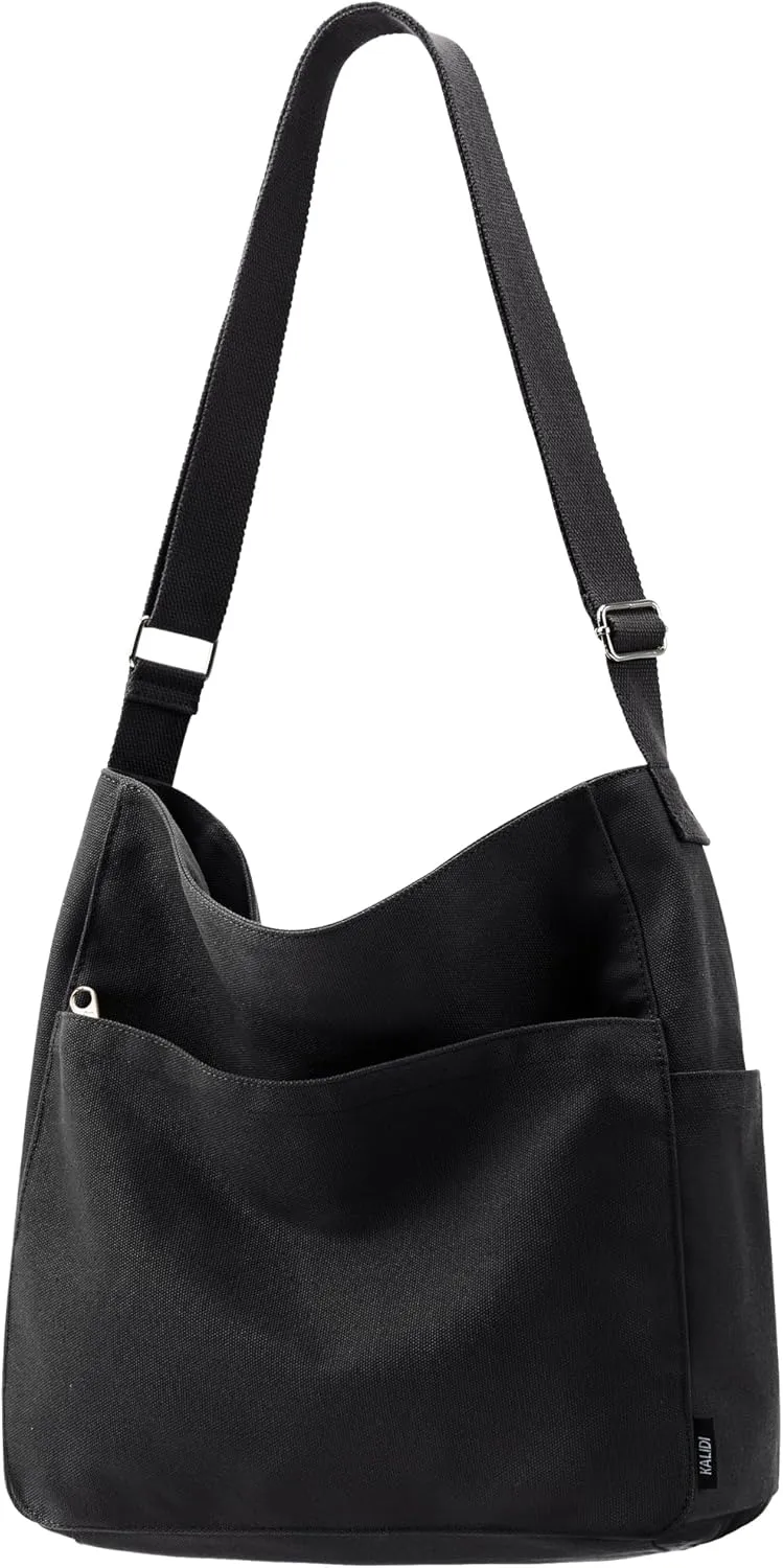 KALIDI Canvas Tote Bag Large Hobo Crossbody Shoulder Handbag Zipper Messenger Bag for Women or Men Casual College Work